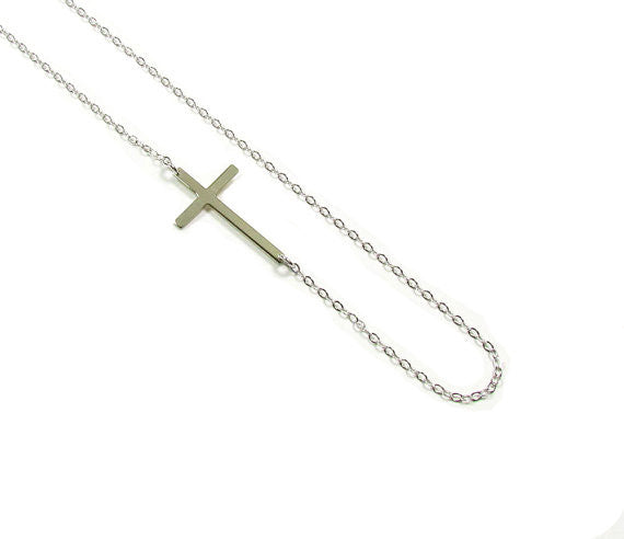 14K Small Sideways Cross Necklace